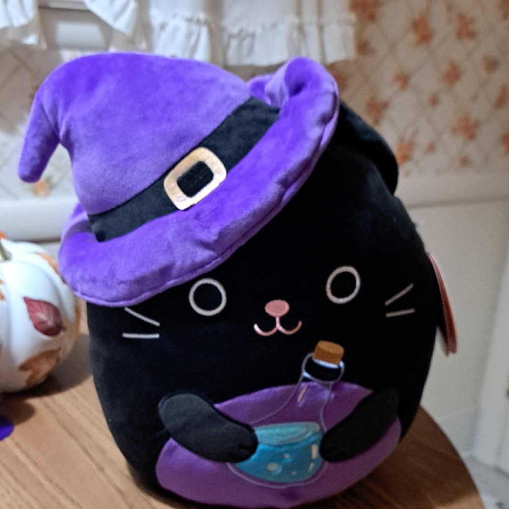 Squishmellow Plush Black Cat with Purple Witch Hat
